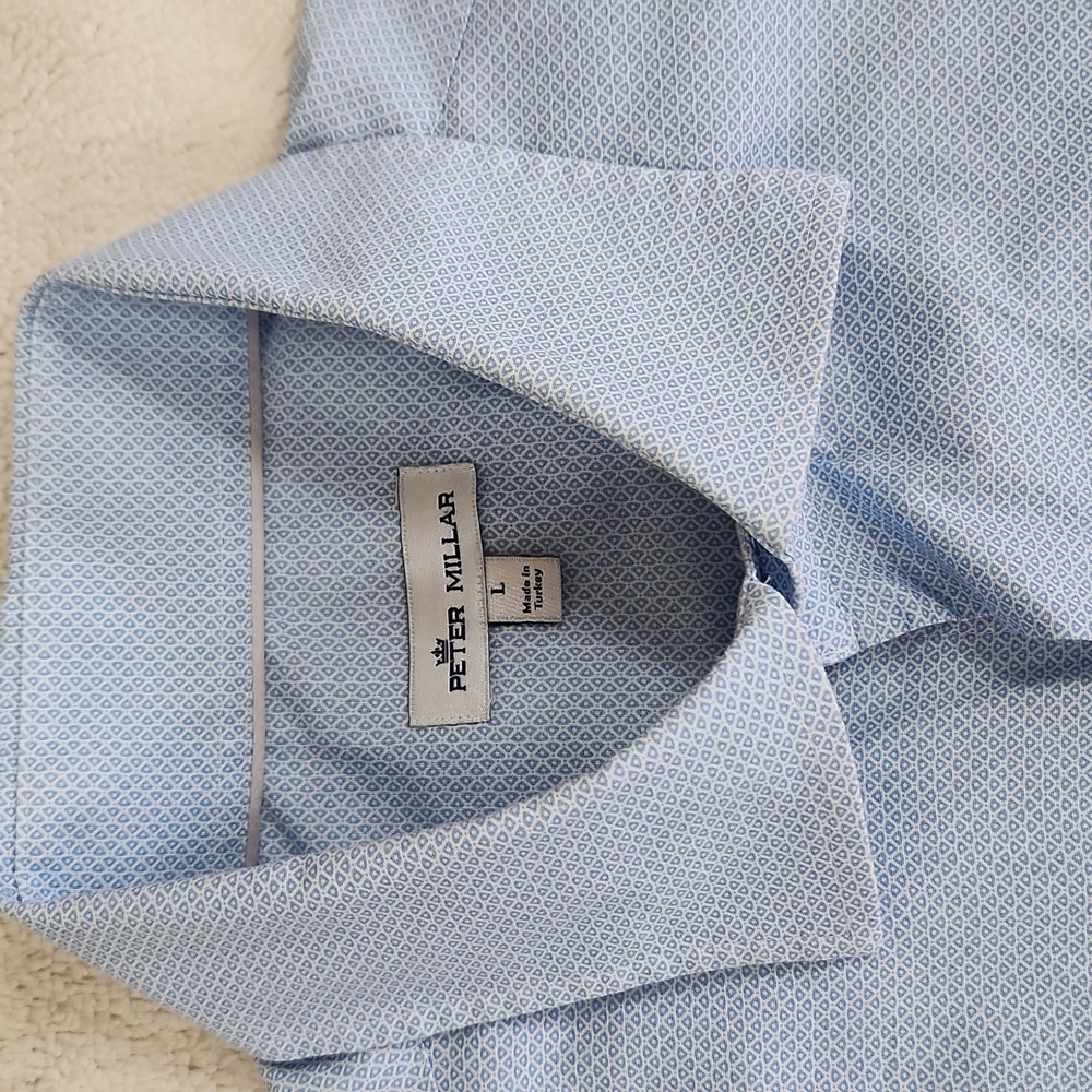 Peter Millar Blue & White Geometric Long-sleeve Button-down Shirt Size Large - Picture 3 of 6